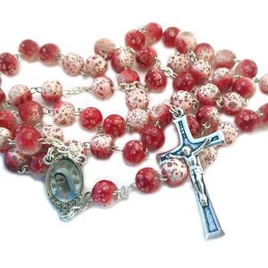 Woman Rosary Gift Multicolor Red Rosaries From Medjugorje Our Lady / Divine Jesus Center + Gift Box