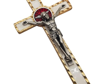 Holy Spirit Dove Wall Cross: Red, White & Gold Metal Crucifix Crucifix Medjugorje 6.7"