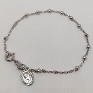 Bracelet en argent sterling 925 avec chapelet, médaille de la Vierge Marie de Medjugorje