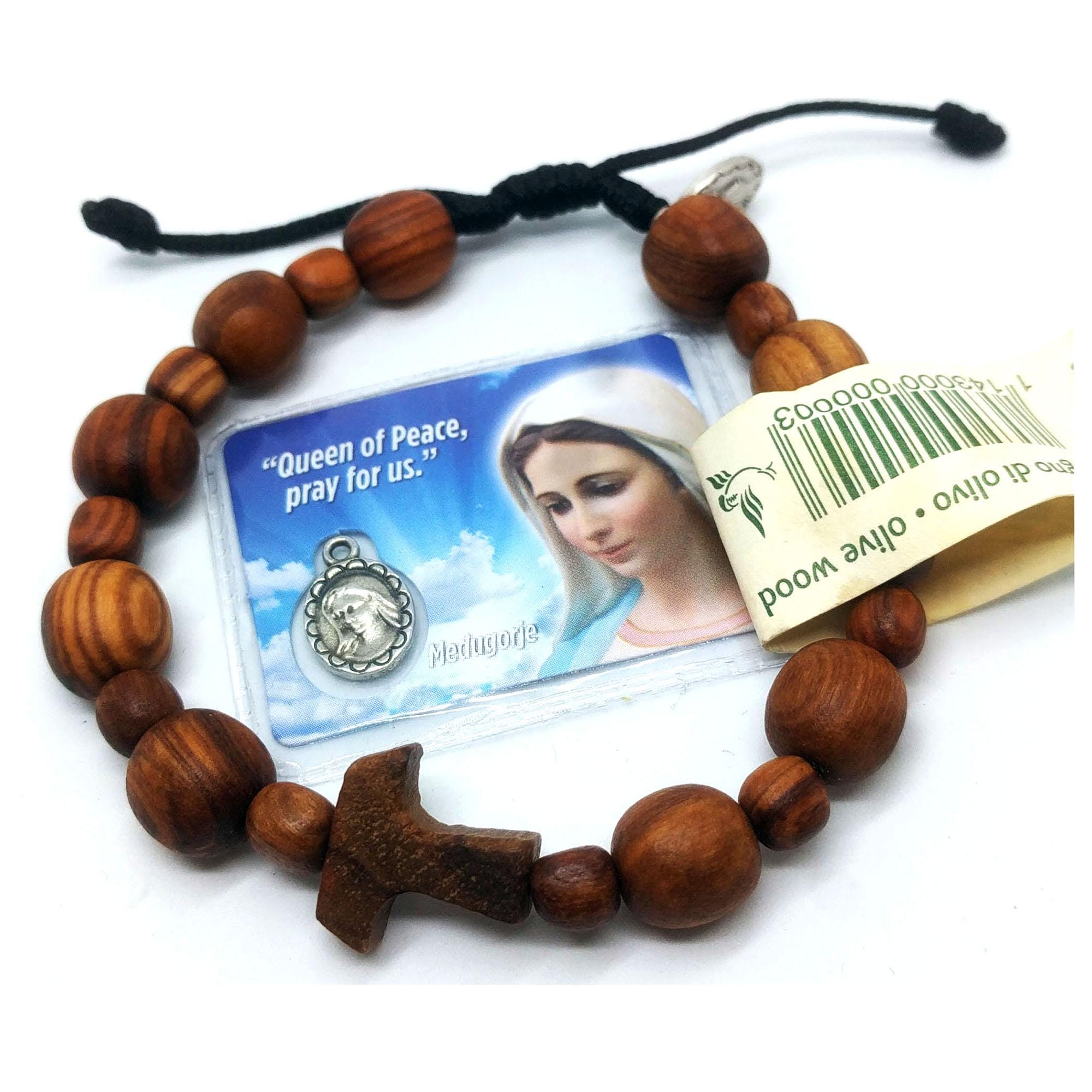 Flongo Braccialetto Rosario Con Perline E Crocifisso Per Donna - Gioiello Religioso In Acciaio Inox, Regolabile, Regalo Per Comunione O Compleanno