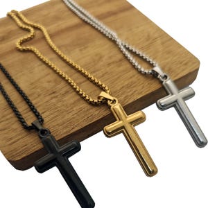 Stainless Steel Cross Necklace Style For Men Mens Black Silver Gold Tone