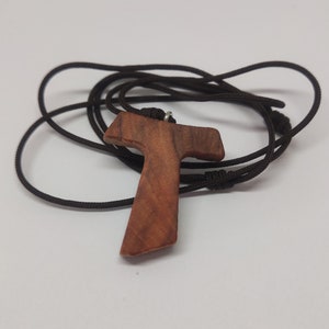 Tau Cross Pendant - 1.1 Inch Olive Wood Crucifix With Rope Necklace Cord - View #8