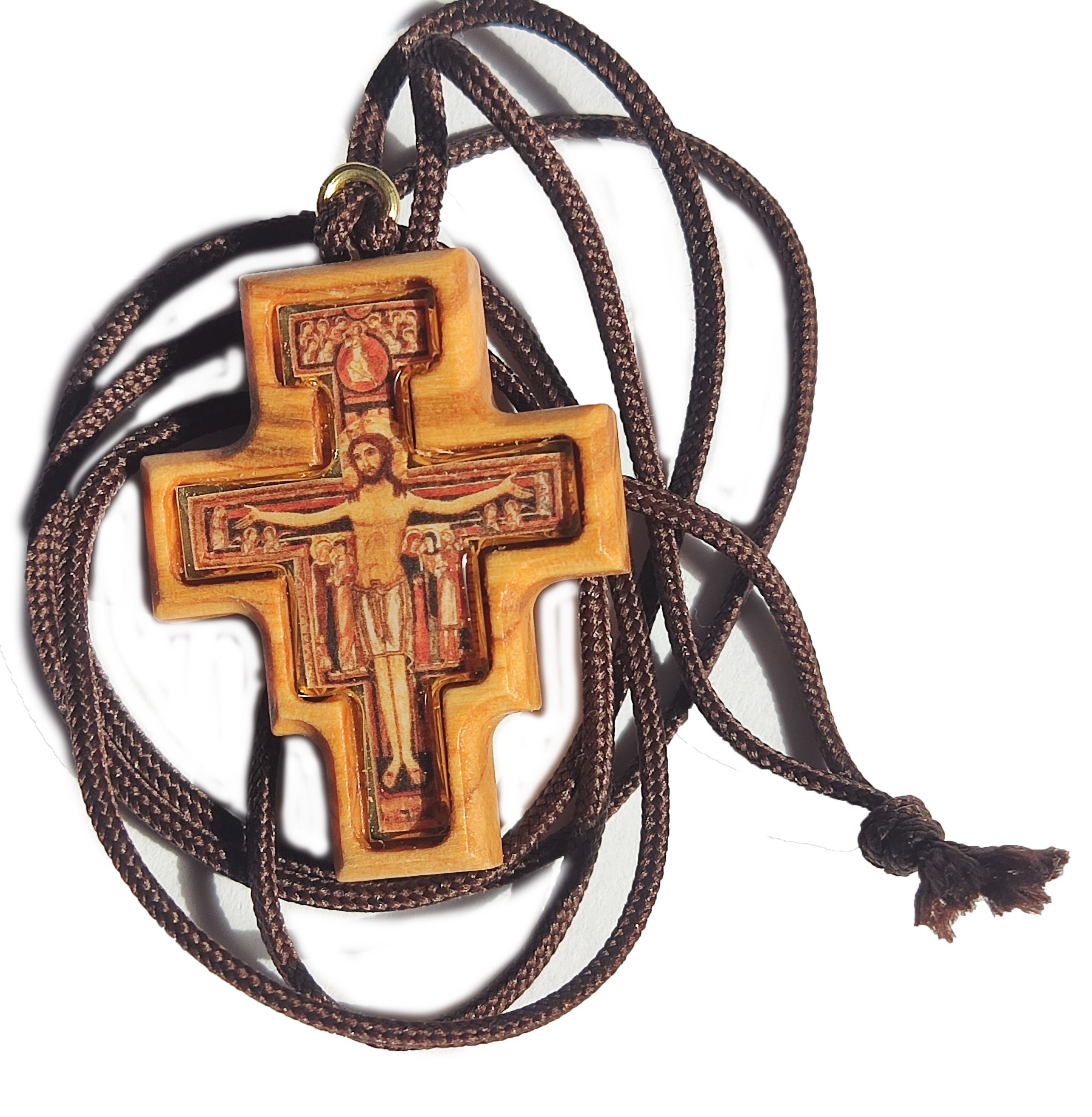 San Damiano Olive Wood Cross Necklace: St. Francis Protection