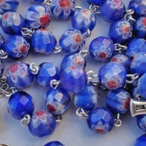 Rosario de cristal para mujer, color negro, azul cielo, rosarios azules de  Medjugorje + caja de regalo