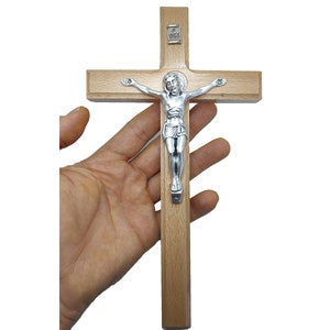 St Saint Benedict Wall Hanging cross crucifix made of wood 9.7&#39;&#39; light brown