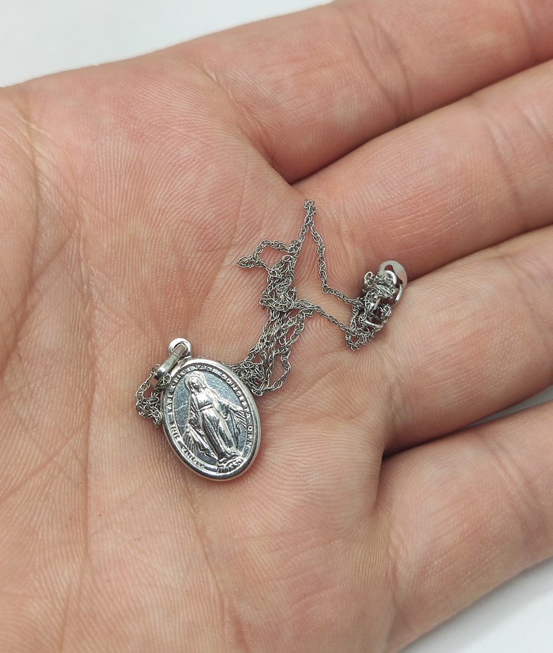 Sterling Silver Miraculous Medal Necklace: Our Lady of Medjugorje ...