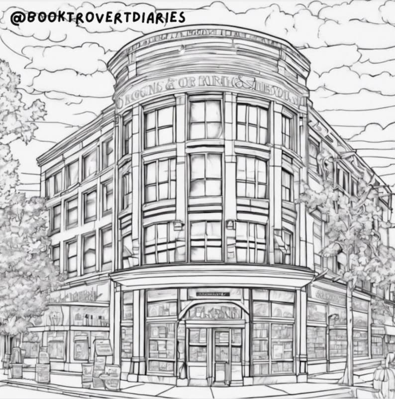 Barnes and Noble coloring Page, Downloadable Etsy