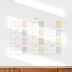 2024 Wall Year Calendar, One Page Calendar, Horizontal, Monday Start, 50x70 cm -18 x 24 inches