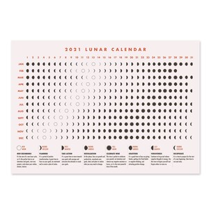 2021 Lunar Calendar Moon Calendar Moon Phases Poster Etsy