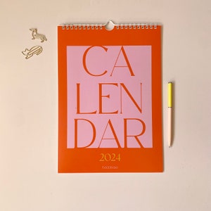 Red Modern Minimalist 2024 Wall Calendar, A4 size Planner, Organizer