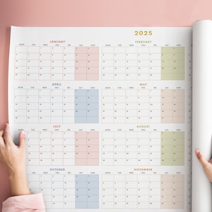 Calendario de pared imprimible 2025 (tamaño A1)