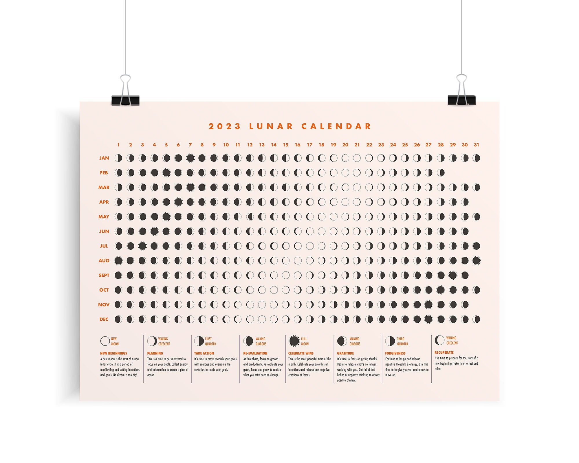 Printable 2023 Lunar Calendar Printable Moon Calendar Moon - Etsy