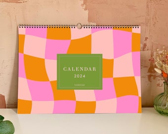 A3 Geometric Mid Year Wall Calendar Planner, 2024, Landscape Planner, with Planner Sticker, Monday Start