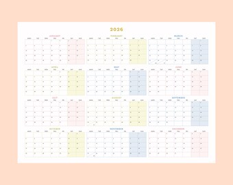 2026 Printable Wall Calendar Planner - A1 size