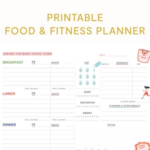 Printable Food and Fitness Planner Notepad, Instant Download, Health ...