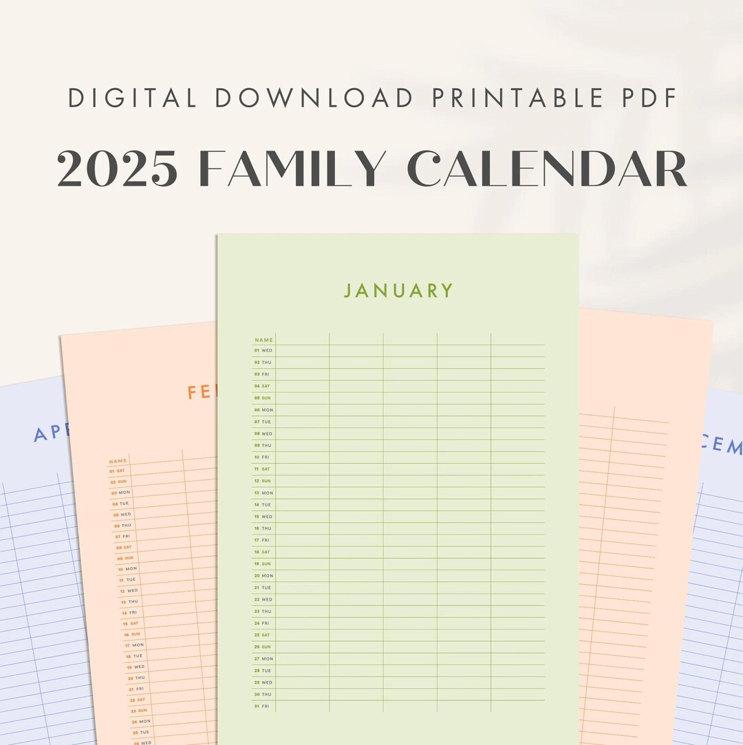 2025 Family Organiser Calendar Printable, Digital 5 Columns Family ...