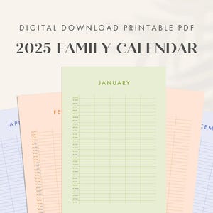 2025 Family Organiser Calendar Printable, Digital 5 Columns Family Planner