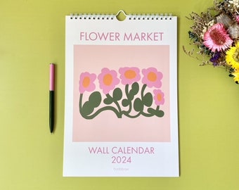 2024 Flower Market A4 Wall Calendar, Monday Start, with Planner Stickers