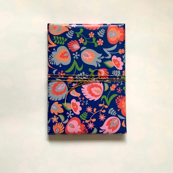 Dark Blue Floral Wrapping Paper, Gift Wrapping, Wrapping Paper, 2, 5 or 10  Sheets , Comes in a Tube Box