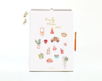 2024 Family Planner Calendar, A3 Household Organiser, with Planner Stickers