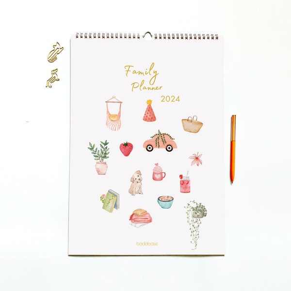 2024 Family Planner Calendar, A3 Household Organiser, with Planner Stickers