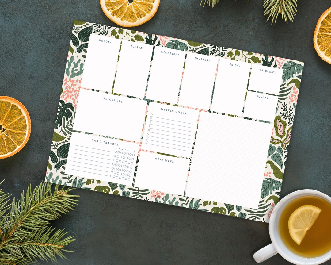 Floral Weekly Planner, A4 Size, Floral Weekly Notepad - Etsy