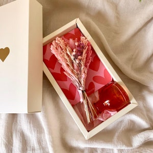 Caixas de presente de autocuidado, flores secas, vaso de vidro, caderno, porta-velas de vidro, cesta de presente para aniversário, aniversário, novo emprego, parabéns