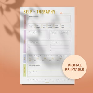 Selbsttherapie-Problemlösungs-Arbeitsblatt, digital druckbare PDF-Datei, 2 Farboptionen, A4-, A5- und US Letter-Größe