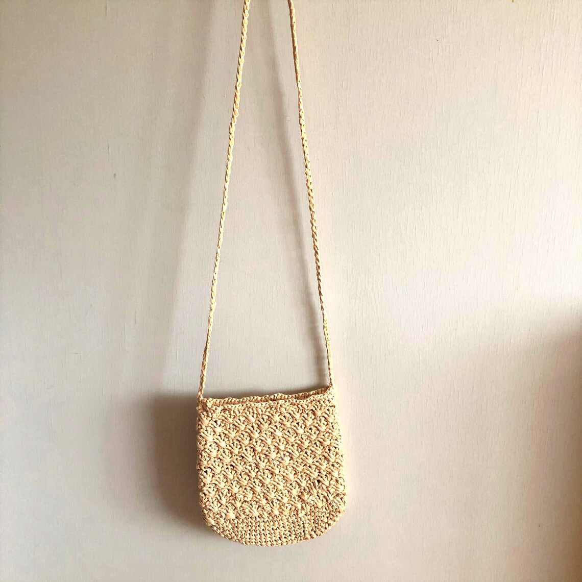 Crochet Sling Bag Natural Raffia Bag Handmade Fun Chic Etsy