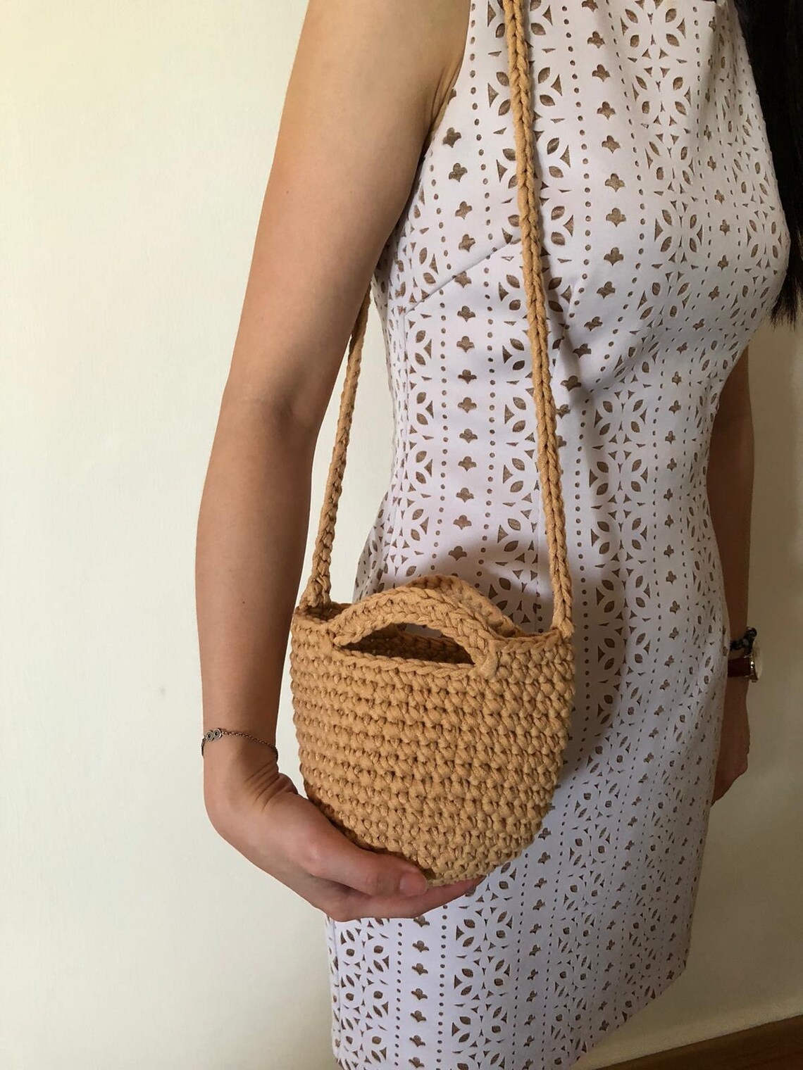 Crochet Micro Sling Bag Beige Bag For Travel Crochet Etsy