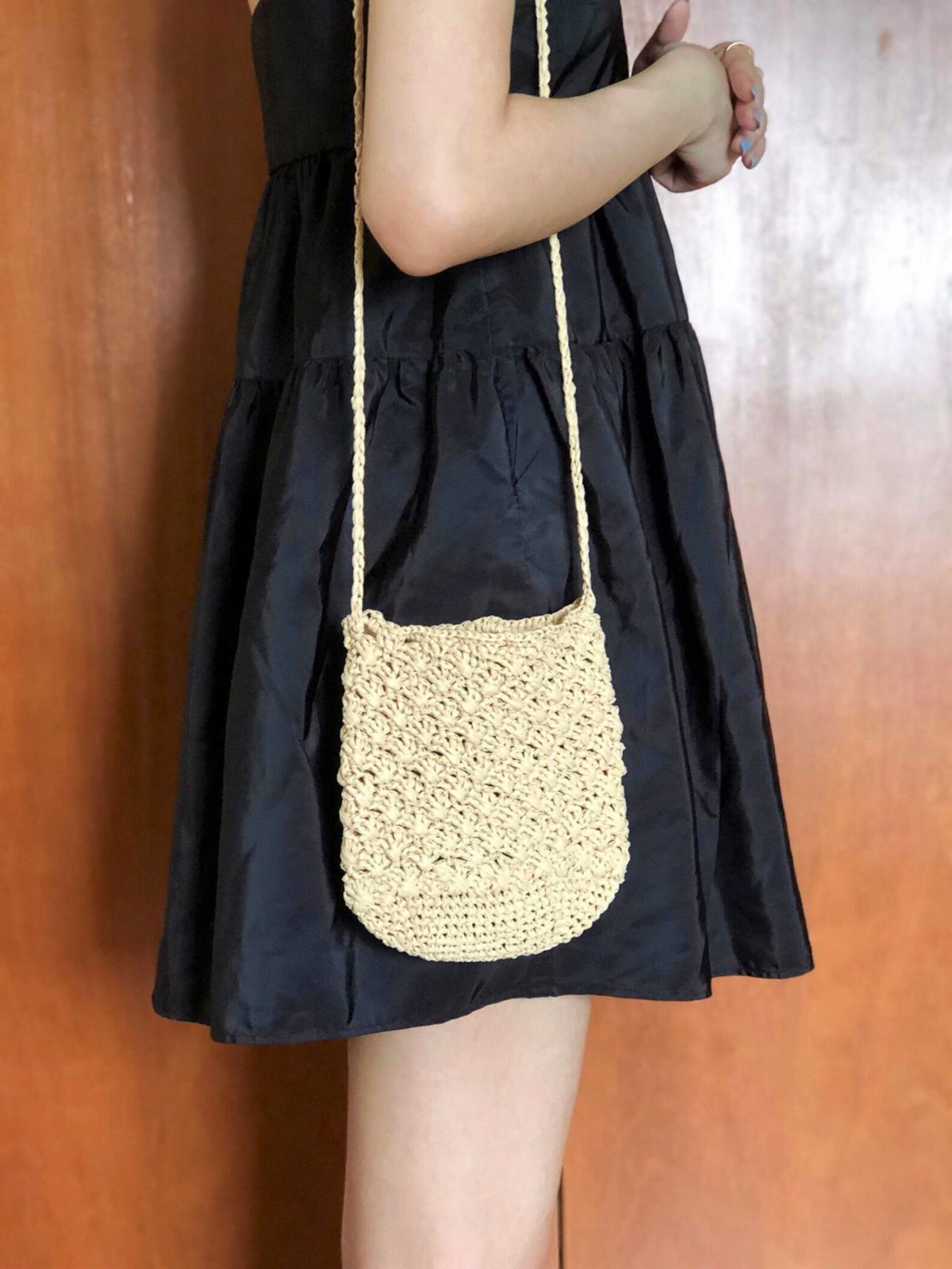 Crochet Sling Bag Natural Raffia Bag Handmade Fun Chic Etsy