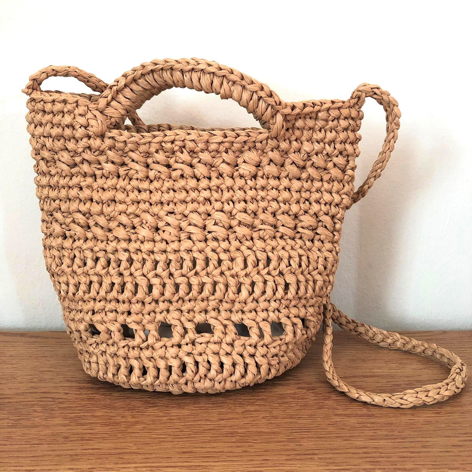 Crochet Sling Bag Natural Raffia Bag Handmade Fun Chic Etsy