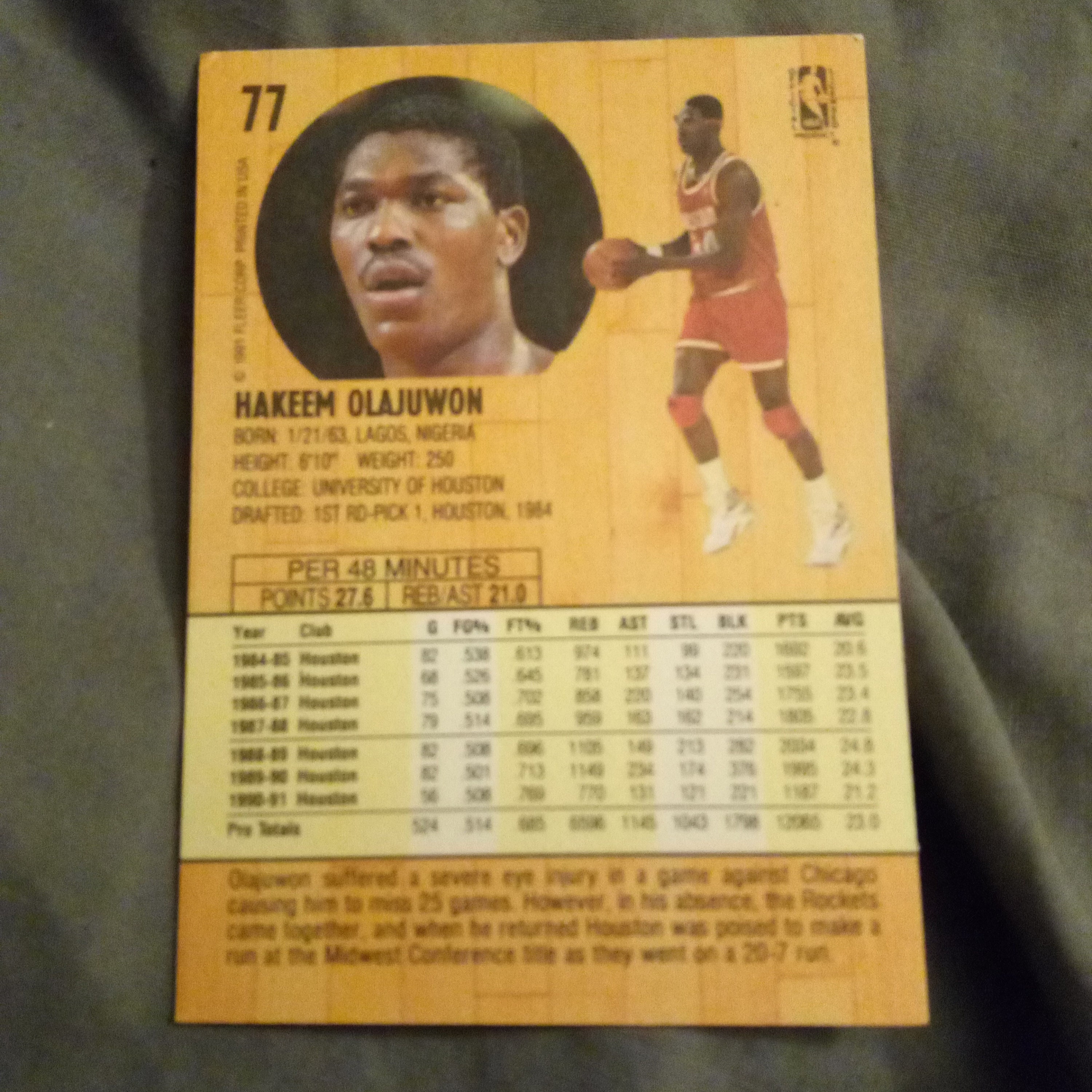 Hakeem olajuwon basketball card Etsy