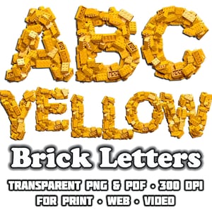 Yellow Brick Letters - Block Alphabet - Transparent PNG and PDF files - Transparent PNG - Toy Letters - Block Letters - 3D Letters