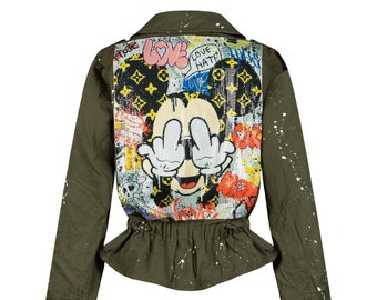 Mickey Mouse Jacket, Michey Jacket, Cartoon Jacket, Military Vest, Michey Mouse Inspired Jacket, Classic Disney Caracter Outer Wear