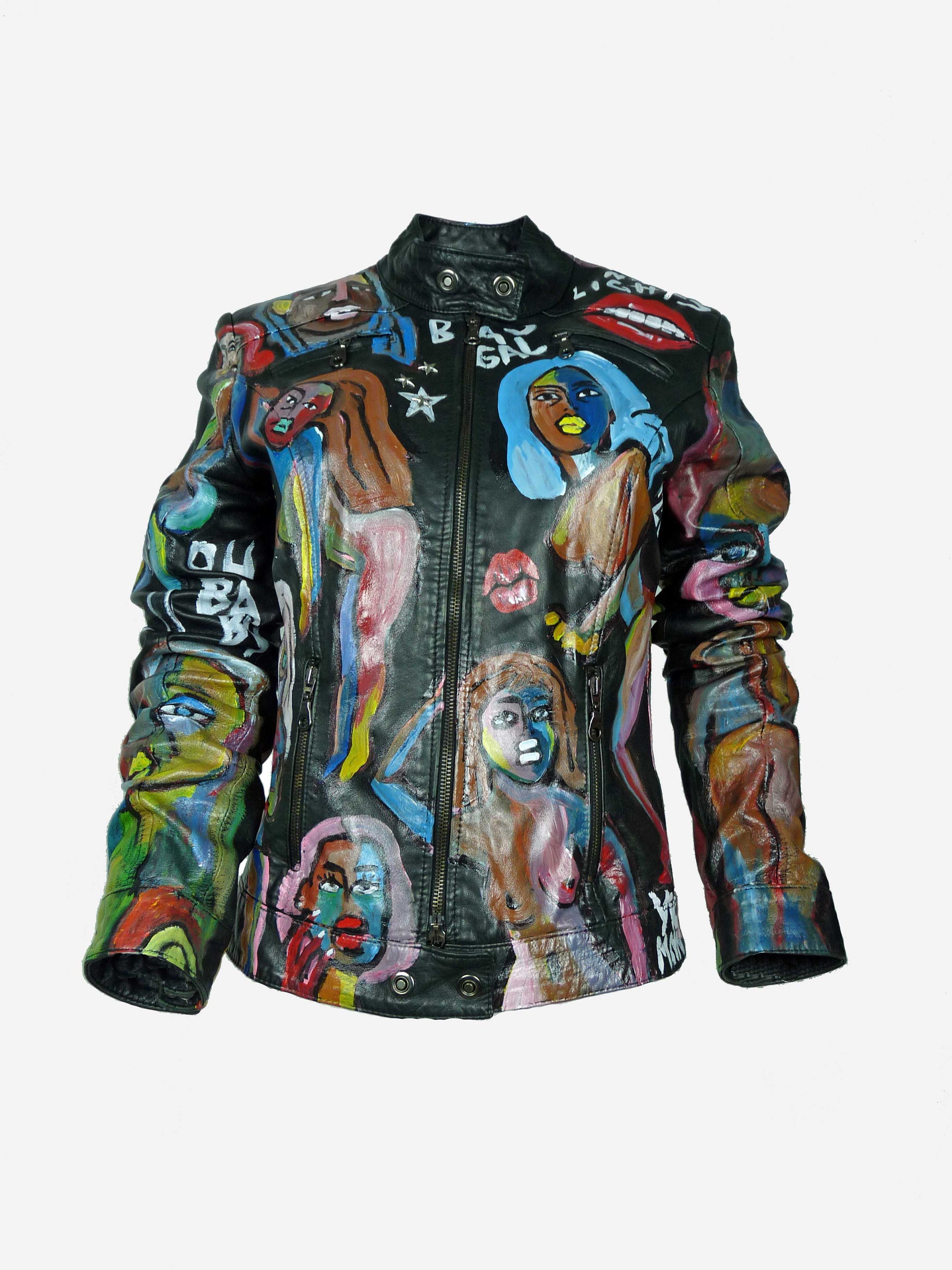 Vintage Hand Painted Genuine Leather Biker Jacket: Unique Style
