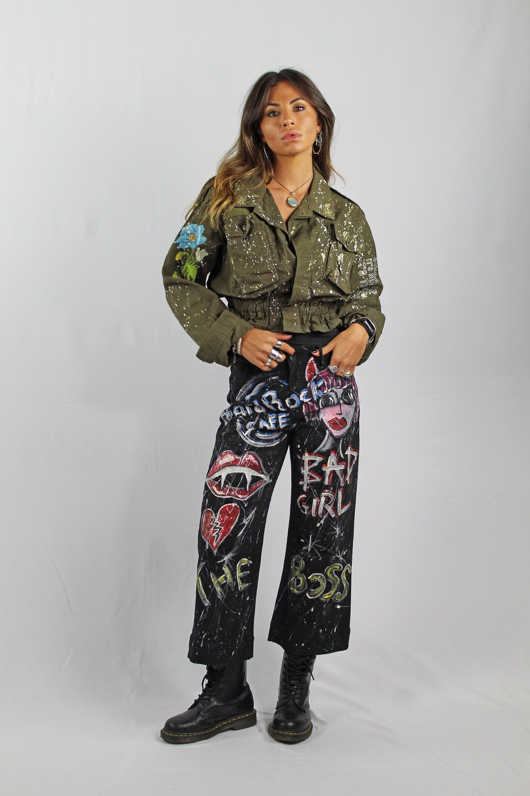 Camo Jacket Jaket Army Crop Buy Hand Painted Military Short Jacket