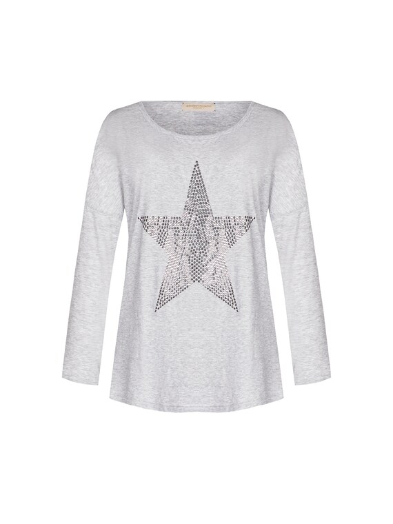 トップス Yumin ha Falling Star Long Sleeve Women's Long Sleeve T-shirt With Silver Star Rhinestone