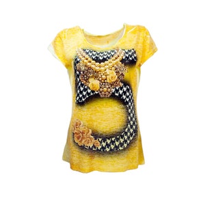 Handgefärbtes Kurzarm-T-Shirt aus Stoff mit Pailletten: Lässiges, schickes Oberteil und Unterjacke für alle Gelegenheiten