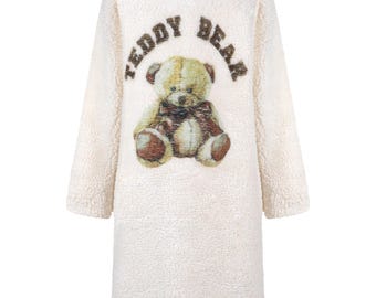 Vintage Beige Teddy Coat: Mid-length Faux Fur Jacket (XS/S
