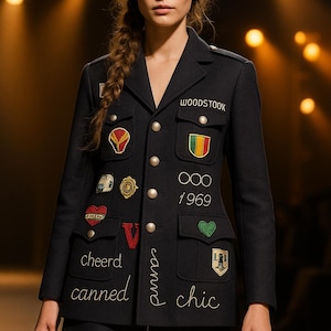 Giacca Militare  Upcycled con Patch e Ricami Personalizzati, Giacca Vintage Strutturata da Parata o Uniforme Personalizzabile – Life Jackets