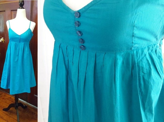 Vintage Teal Cotton Sundress/Sundress/Boho Dress