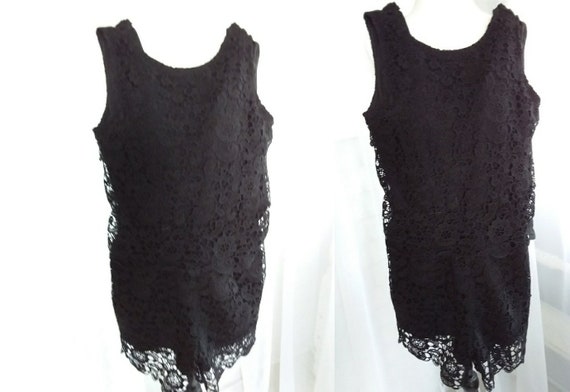 Vintage Black Crochet Jumpsuit/Vintage Romper/Blac