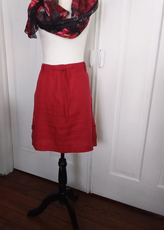Linen Skirt/Cherry Red Vintage Linen Skirt