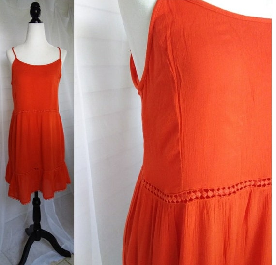 Vintage Orange 70s Sundress/70s Boho Summer Dress/