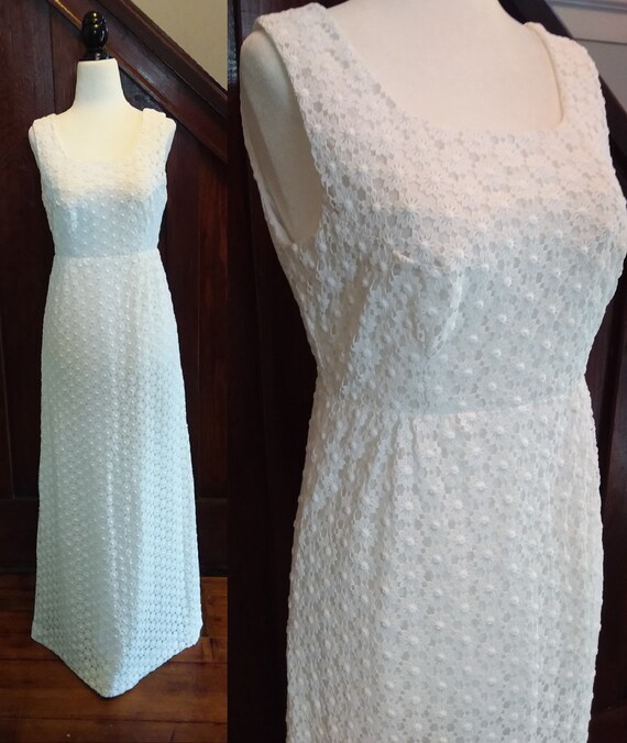 60s Crochet Gown/Vintage Wedding Dress/60s Wedding