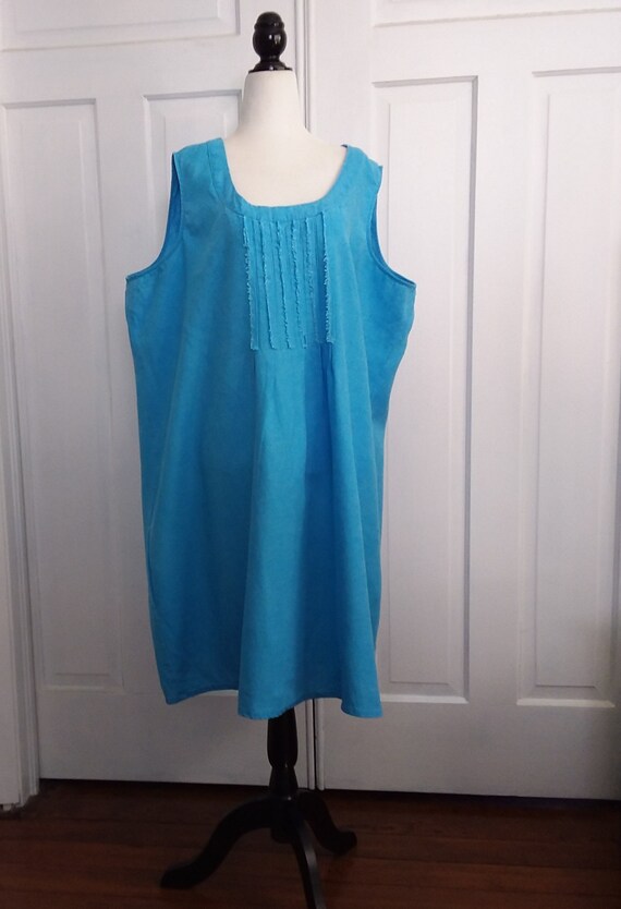 Turquoise Linen Vintage Dress/4X Linen Dress/100%