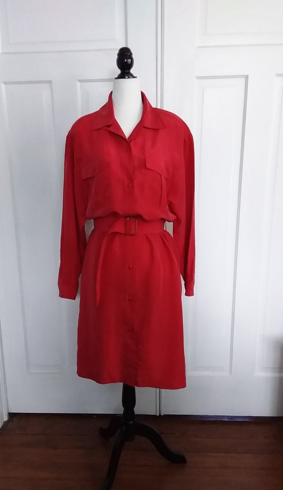 Red Silk Dress/Vintage 80s Dress/Silk Dress