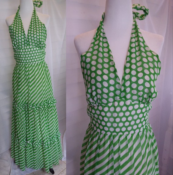 Vintage 60s Sundress/60s Boho Dress/60s Green Dres