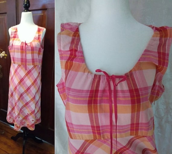 Vintage Embroidered Laura Ashley Check Cotton Dres